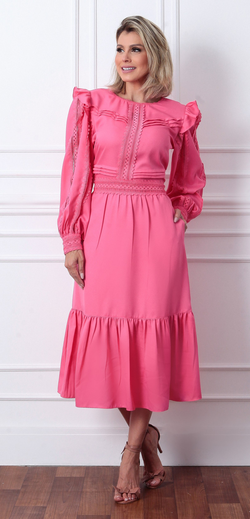 Vestido Crepe Pink Luzia Fazzolli 