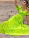 Vestido Chiffon Longo Renda Chantilly Verde Luzia Fazzolli