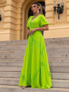 Vestido Chiffon Longo Renda Chantilly Verde Luzia Fazzolli