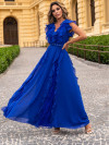 Vestido Longo Mix de Renda e Chiffon Azul Luzia Fazzolli