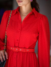 Vestido Crepe Chemise Vermelho Com Cinto Luzia Fazzolli