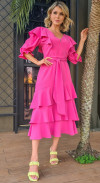Vestido Crepe Babado Pink Luzia Fazzolli