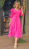 Vestido Crepe Babado Pink Luzia Fazzolli