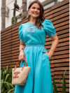 Vestido Alfaiataria Detalhe Aplique Azul Luzia Fazzolli